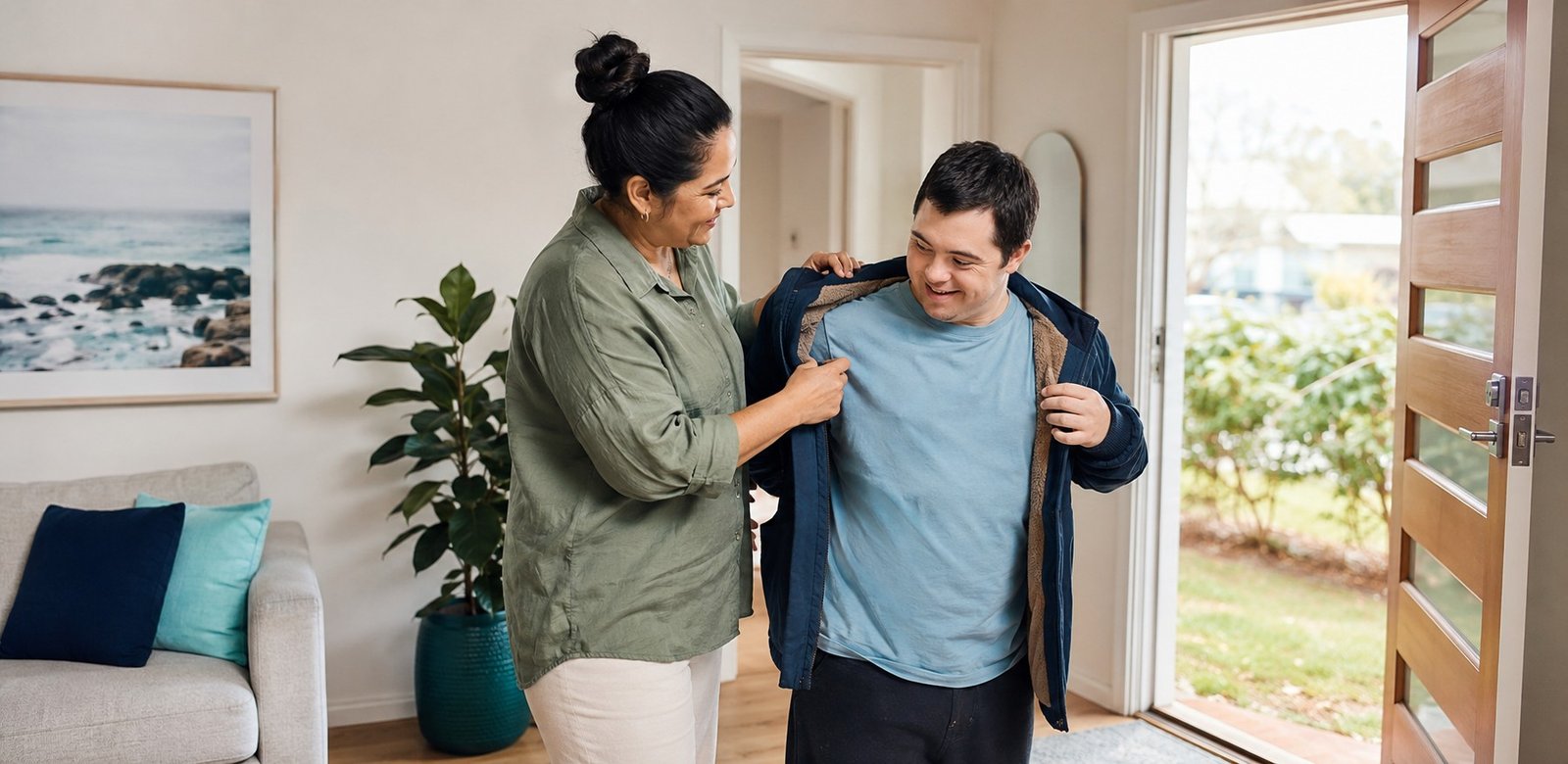 A support worker helping a person with everyday tasks at home